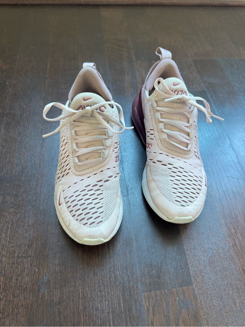Nike Air Max 270 Women's Sneakers in Light Pink with Maroon Heel Accent